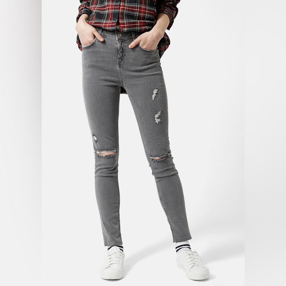 Topshop Moto Jamie- grey ripped jeans